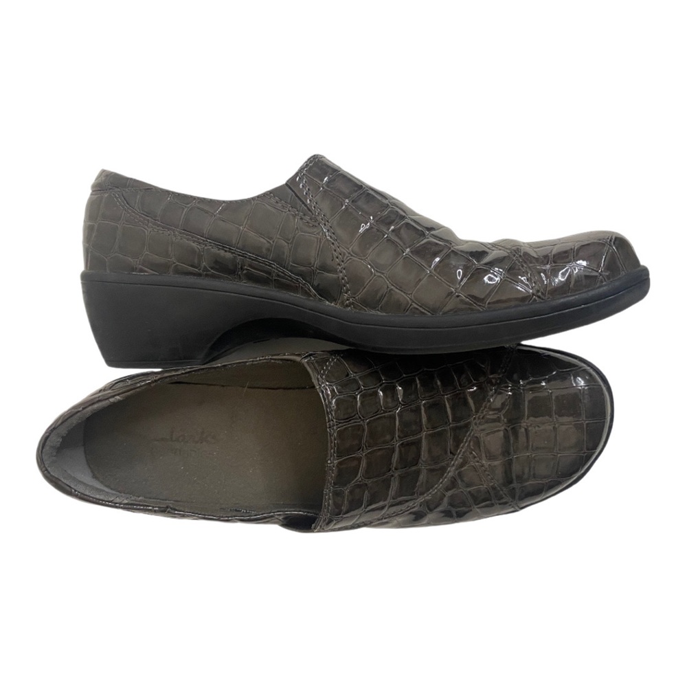 Clarks Bendable Gray Crocodile Pattern Clogs Slip-on Loafer Women’s Size 7.5